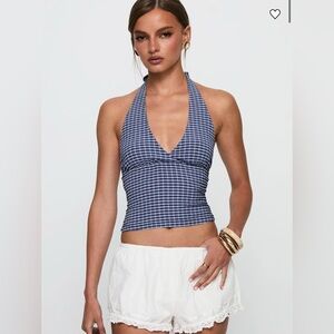 Princess Polly Whimsy Halter Top Navy Gingham